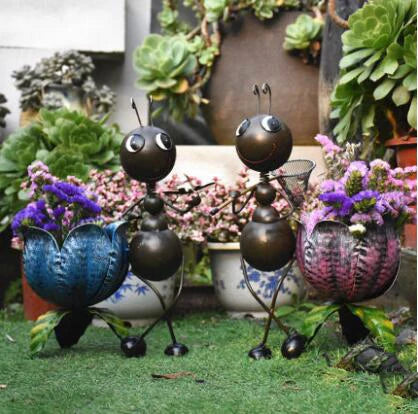 Wrought Iron Ant Flower Pot Figurines Accessories Art Farmhouse Courtyard Statue Decor Items Home Balcony Sculpture Decoration