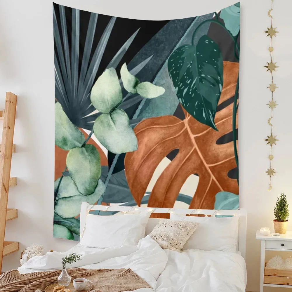 Tapestry Beach Bedroom Decor Background Leaves Sun  Wall Hanging Tropical  Plants Room