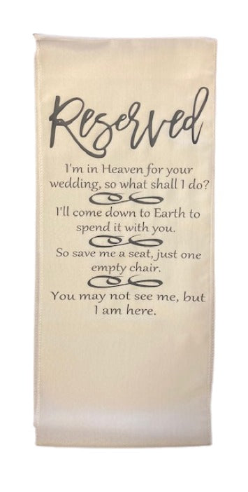 Wedding Memorial Keepsake Remembrance Ivory Chair Runner Banner Sign