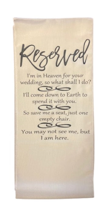 Wedding Memorial Keepsake Remembrance Ivory Chair Runner Banner Sign