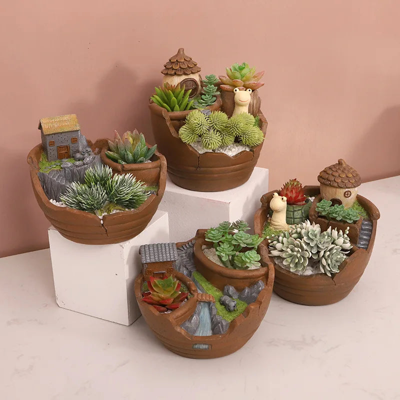 Creative Farmhouse Planter Decorative Flower Pot for Succulents Fairy Garden Desktop Container Zen Ornament Home Decoration
