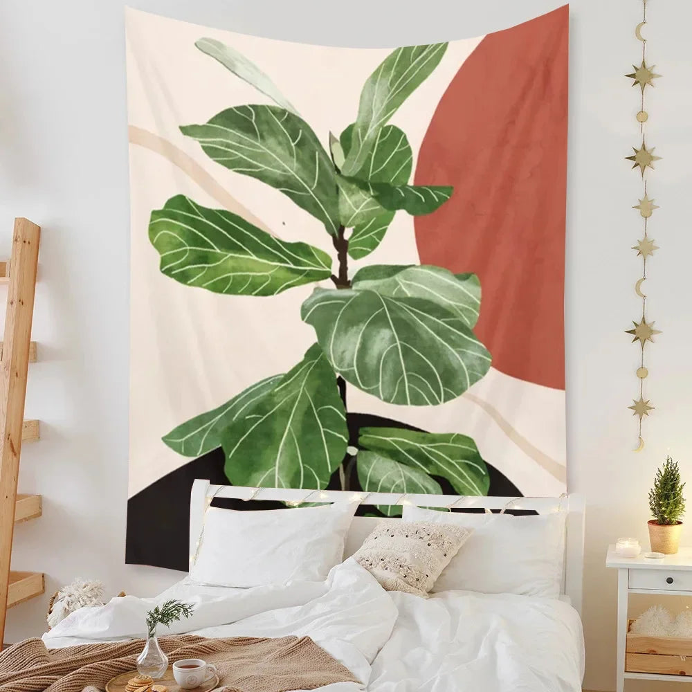 Tapestry Beach Bedroom Decor Background Leaves Sun  Wall Hanging Tropical  Plants Room