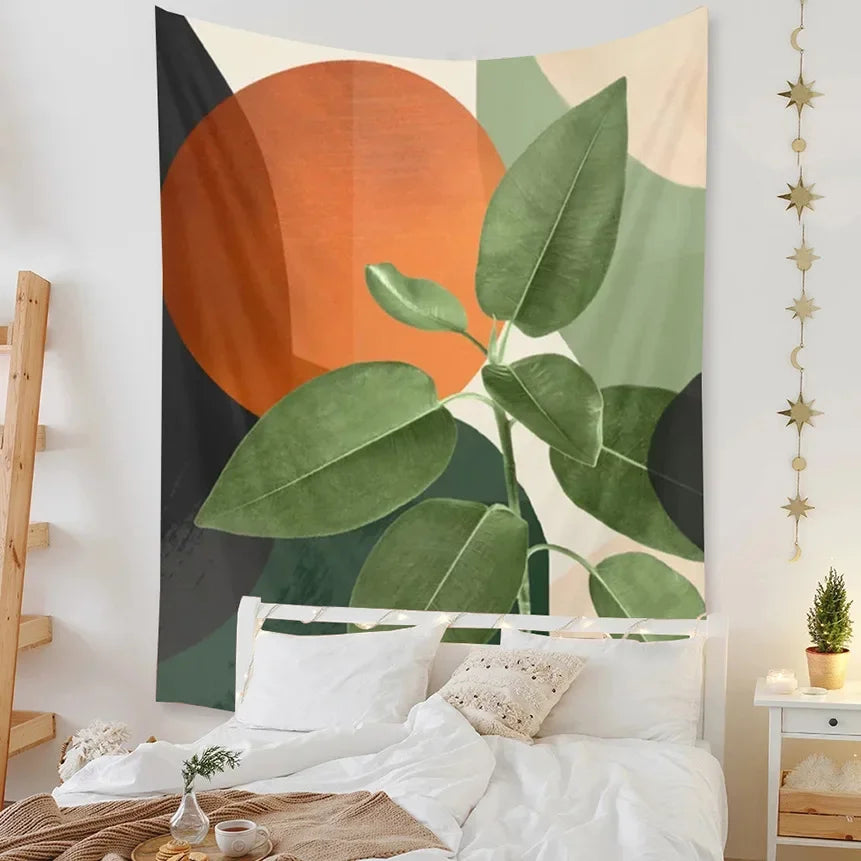 Tapestry Beach Bedroom Decor Background Leaves Sun  Wall Hanging Tropical  Plants Room