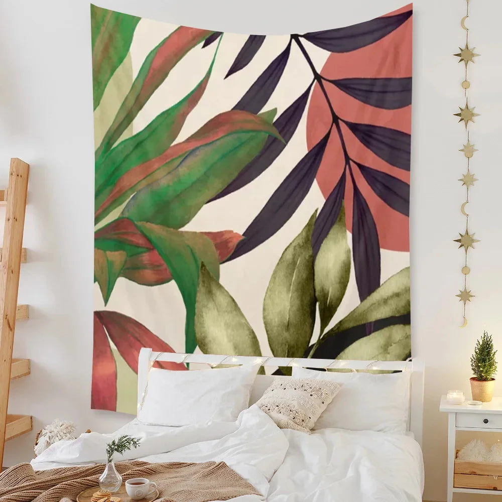 Tapestry Beach Bedroom Decor Background Leaves Sun  Wall Hanging Tropical  Plants Room