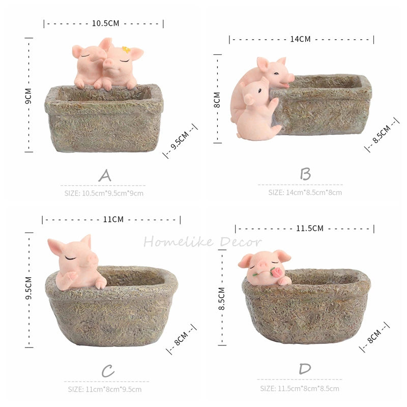 Farmhouse Piggy Flower Pot for Succulents Plants, Animal Resin Planters, Cute Flower Pots Containers, Home Tablptop Decoration