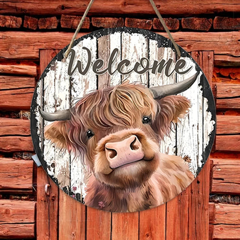 American farm highland cow yak welcome door hanging house sign holiday home door wall decoration hanging sign 20cm