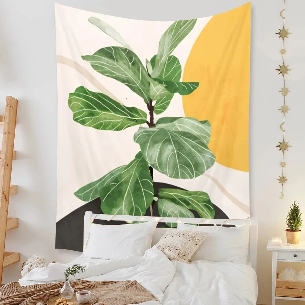 Tapestry Beach Bedroom Decor Background Leaves Sun  Wall Hanging Tropical  Plants Room