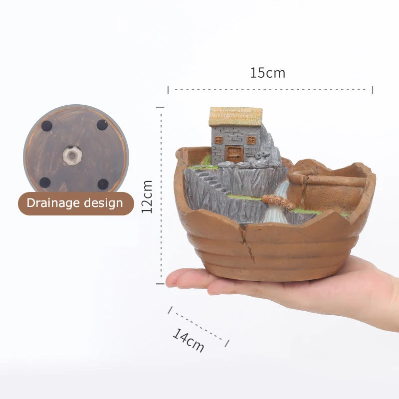 Creative Farmhouse Planter Decorative Flower Pot for Succulents Fairy Garden Desktop Container Zen Ornament Home Decoration